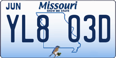 MO license plate YL8O3D