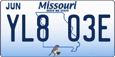 MO license plate YL8O3E