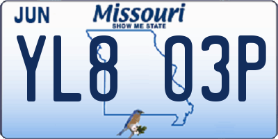 MO license plate YL8O3P