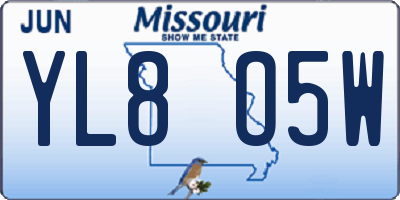 MO license plate YL8O5W