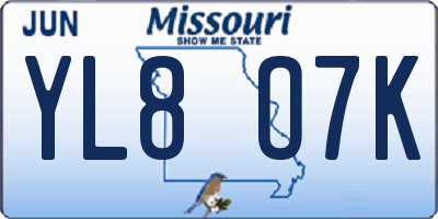 MO license plate YL8O7K