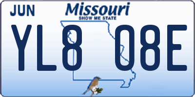 MO license plate YL8O8E