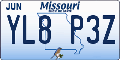 MO license plate YL8P3Z