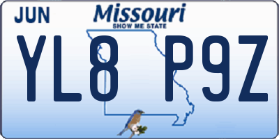 MO license plate YL8P9Z
