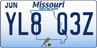 MO license plate YL8Q3Z