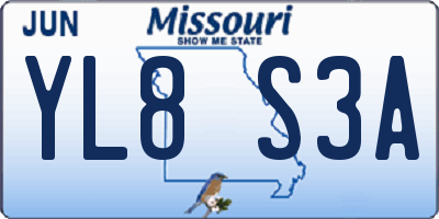 MO license plate YL8S3A
