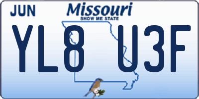 MO license plate YL8U3F
