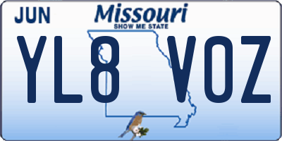 MO license plate YL8V0Z
