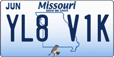MO license plate YL8V1K