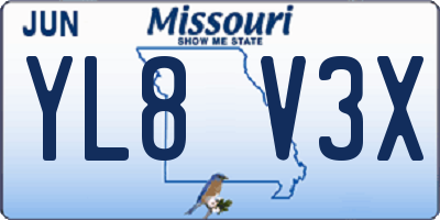 MO license plate YL8V3X