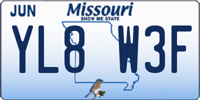 MO license plate YL8W3F