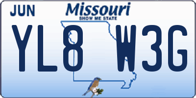 MO license plate YL8W3G