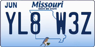 MO license plate YL8W3Z