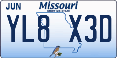 MO license plate YL8X3D