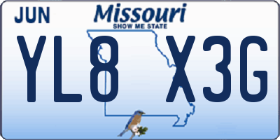 MO license plate YL8X3G