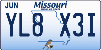 MO license plate YL8X3I