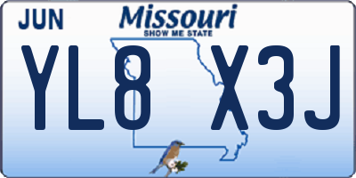 MO license plate YL8X3J