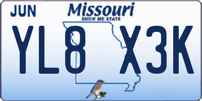 MO license plate YL8X3K
