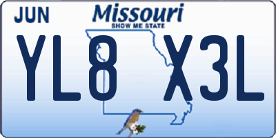 MO license plate YL8X3L