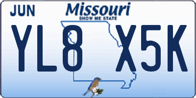 MO license plate YL8X5K