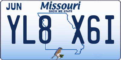 MO license plate YL8X6I