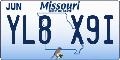MO license plate YL8X9I