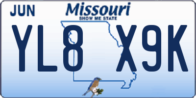 MO license plate YL8X9K