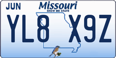 MO license plate YL8X9Z