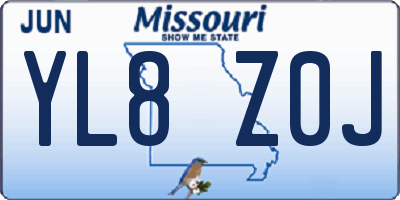 MO license plate YL8Z0J