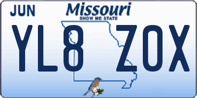 MO license plate YL8Z0X