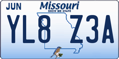 MO license plate YL8Z3A