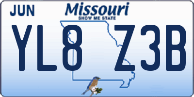 MO license plate YL8Z3B