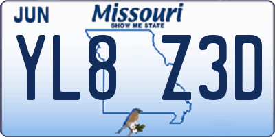 MO license plate YL8Z3D