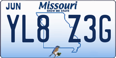 MO license plate YL8Z3G