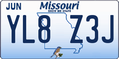 MO license plate YL8Z3J