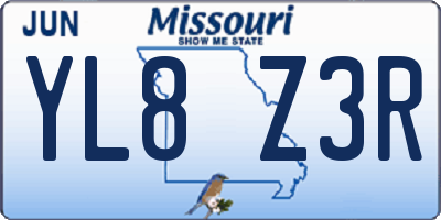 MO license plate YL8Z3R