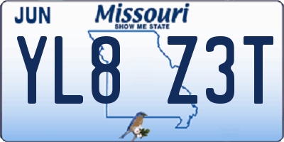 MO license plate YL8Z3T