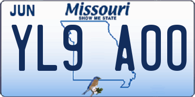 MO license plate YL9A0O