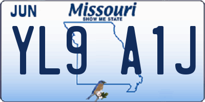 MO license plate YL9A1J