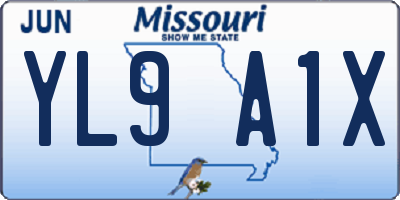 MO license plate YL9A1X