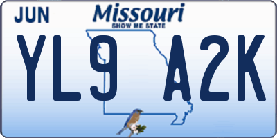 MO license plate YL9A2K