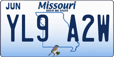 MO license plate YL9A2W