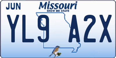 MO license plate YL9A2X