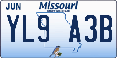 MO license plate YL9A3B