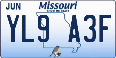 MO license plate YL9A3F