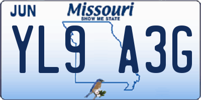 MO license plate YL9A3G