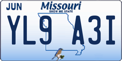 MO license plate YL9A3I