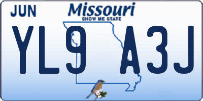 MO license plate YL9A3J