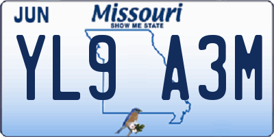 MO license plate YL9A3M
