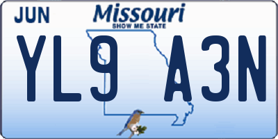 MO license plate YL9A3N